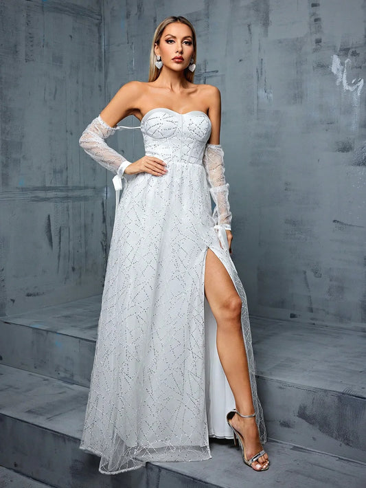 Wedding White Elegant Dresses Woman Party Glitter Ball Gown Luxury Gala Ladies Beautiful Princess Dress Formal 2025 Prom Robe