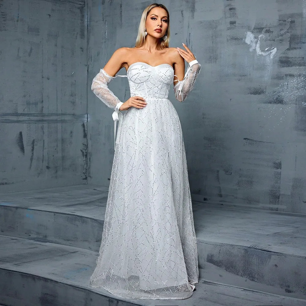 Wedding White Elegant Dresses Woman Party Glitter Ball Gown Luxury Gala Ladies Beautiful Princess Dress Formal 2025 Prom Robe